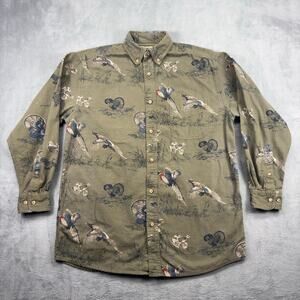 Woods & Water Button Down Shirt Men's Large Brown All Over Print Turkey Pheasant